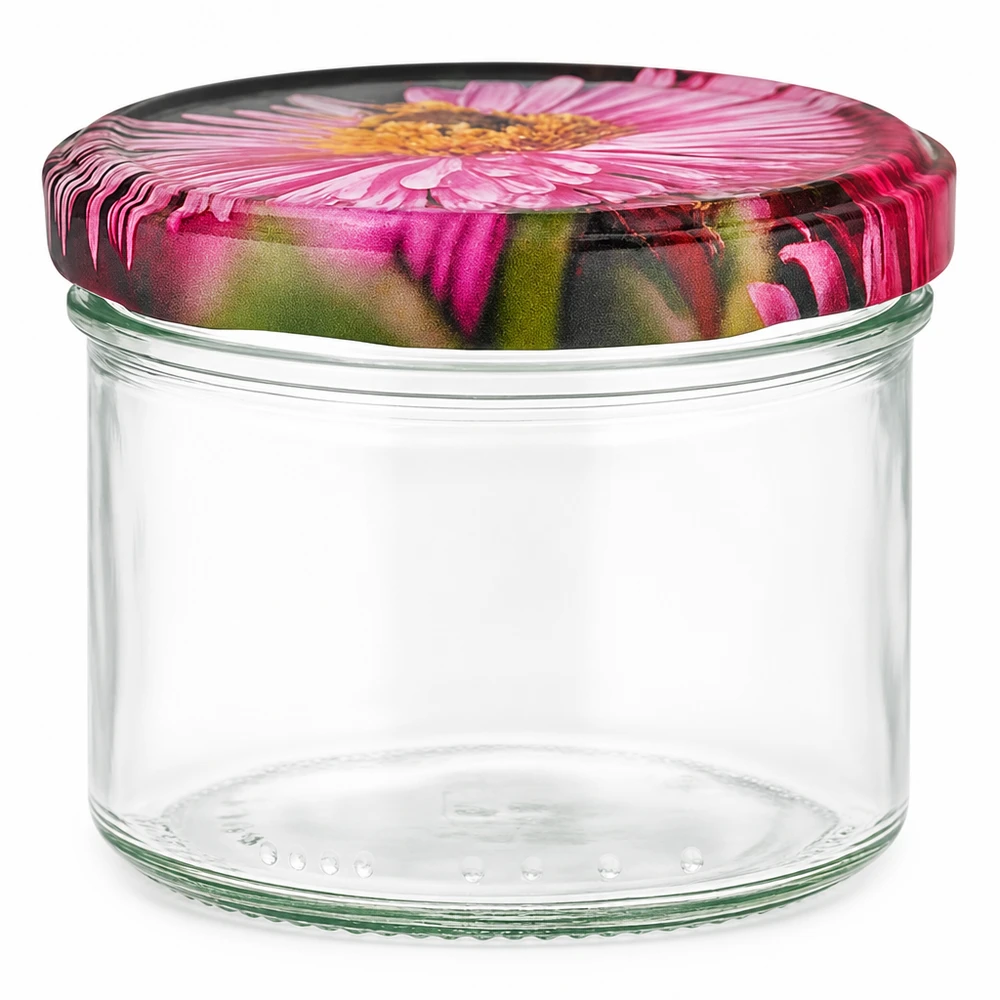 230ml Verre cylindrique vec couvercle BasicSeal decor floral UNiTWIST Pot de conservation 230ml avec couvercle à fleurs rose motif gerbera Verre cylindrique BasicSeal fermeture bocal à provisions vide
