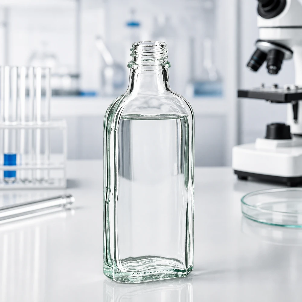 Flacon Meplat transparent de 100 ml avec goulot étroit et filetage DIN22