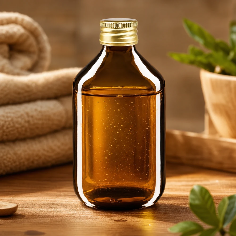 Bouteille médicale de 300ml brune avec bouchon en aluminium or Bouteille en verre brun de 300ml avec bouchon à vis en aluminium doré pour applications médicales