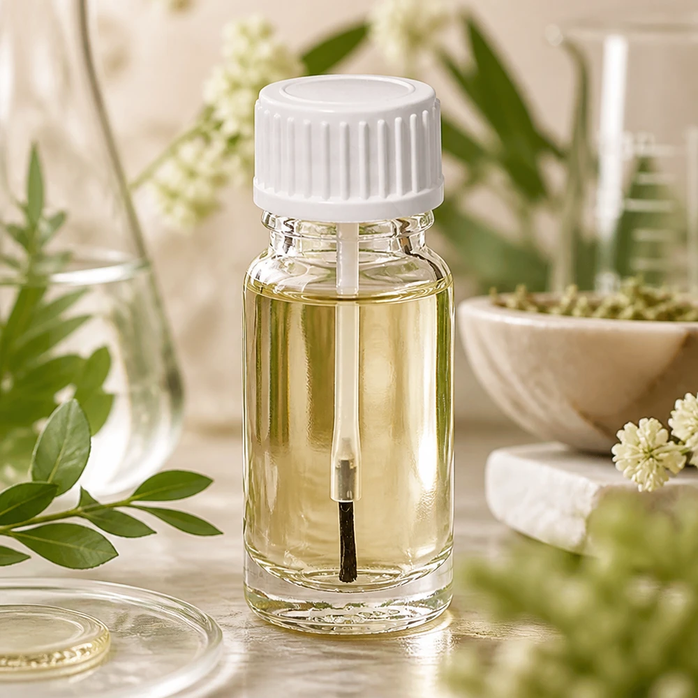 10ml flacon pinceau blanc STD ClearLine UT18/10 Flacon à pinceau 10 ml à bouchon blanc avec plantes naturelles, flacon en verre transparent UT18/10 pour huiles essentielles