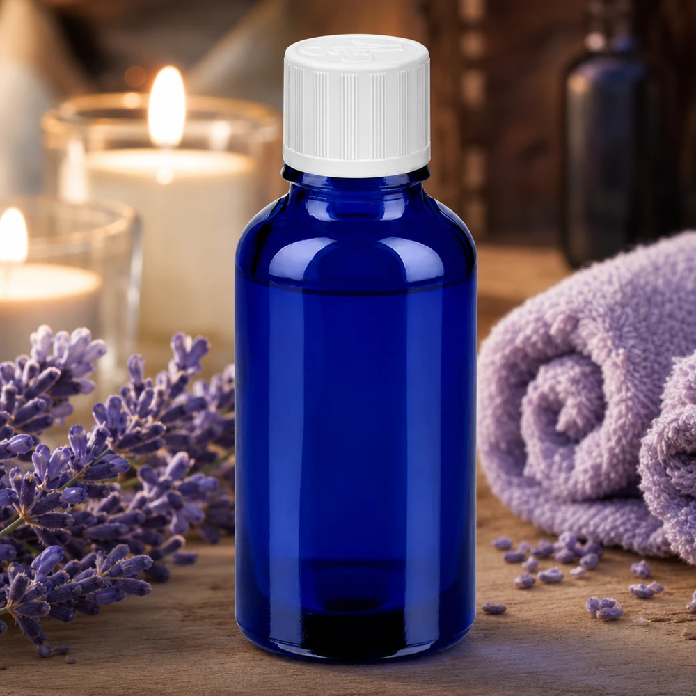 Flacon 30ml 11mm SV w. STD KiSi BlueLine UT18/30 Bouteille en verre compacte de 30 ml d'un bleu élégant pour la fabrication professionnelle de cosmétiques