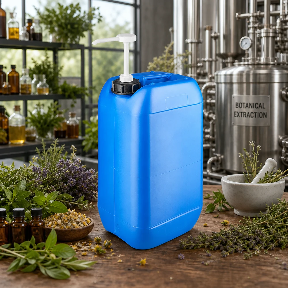 Hobbock robuste de 15 L, bleu, avec pompe, destiné à la fabrication d'extraits d'herbes et de cosmétiques naturels