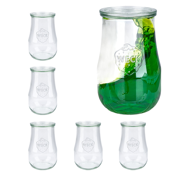 Lot de 6 pots Weck 1750ml tulipes avec 6 couvercles en verre Lot de 6 pots Weck 1750ml tulipes avec 6 couvercles en verre