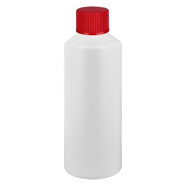 Flacon à pharmacie HDPE 100ml blanc avec bouchon vissable rouge