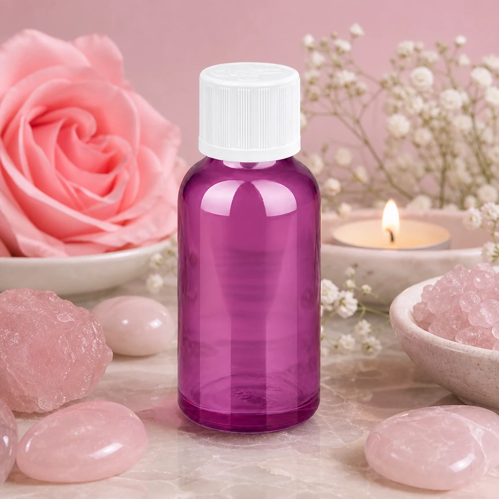 Flacon compte-gouttes 30ml 1.2mm blanc standard sécurité enfant PurpleLine.UT18/30 Flacon compte-gouttes en plastique violet 30ml avec bouchon à vis blanc pour produits de beauté DIY