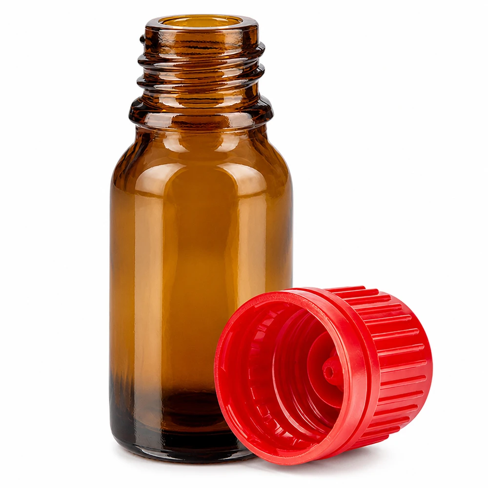 Flacon 10ml 11mm SV rouge OV BrownLine UT18/10 Flacon en verre brun 10ml avec bouchon SV rouge idéal pour les substances sensibles à la lumière