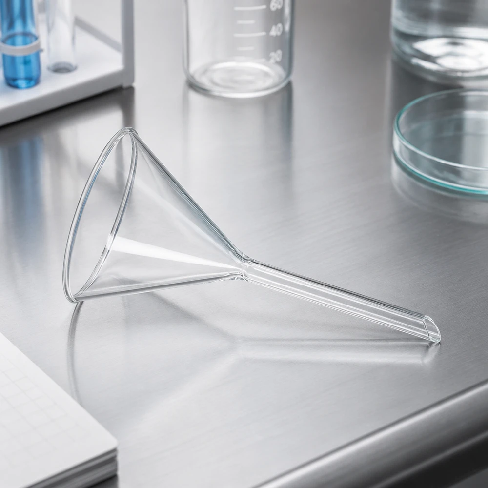 Entonnoir de laboratoire en verre sodocalcique, avec un angle de 60 degrés et une ouverture de 100 mm, pour un transvasement précis