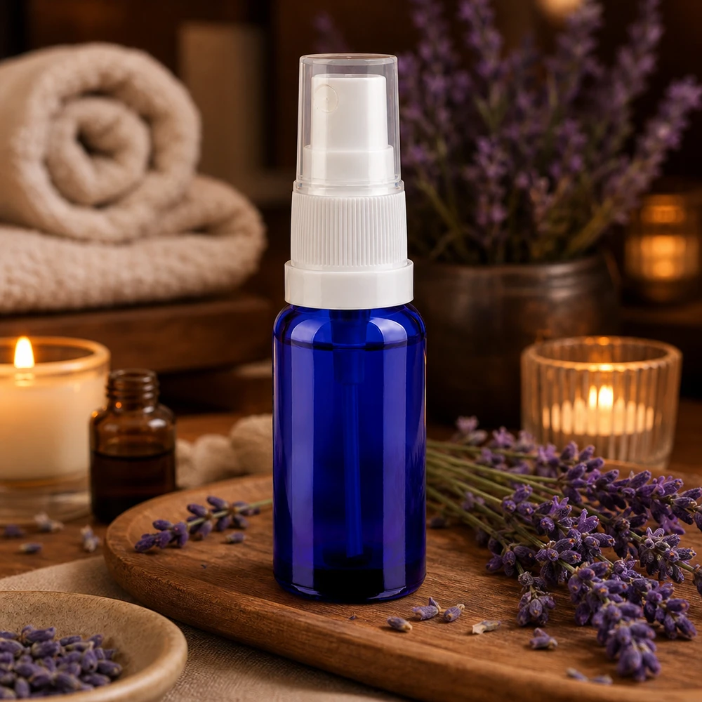 Vaporisateur 20ml blanc/tr. STD BlueLine UT18/20 Petit flacon en verre 20ml avec embout vaporisateur idéal pour les lotions toniques et les eaux florales