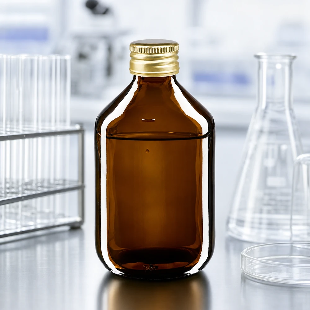 Flacon de pharmacie de 300ml de haute qualité en verre brun avec bouchon en or noble pour les besoins du laboratoire