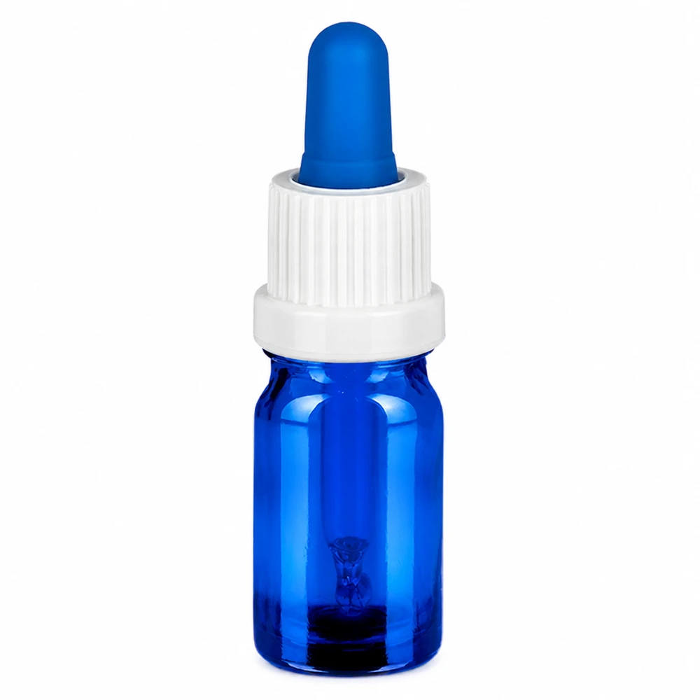 Flacon à pipette 5ml blanc/bleu OV BlueLine UT18/5 Bouteille à pipette de haute qualité en verre bleu de 5ml avec bouchon compte-gouttes pratique