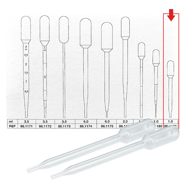 Pipette de transfert, volume nominal: 1 ml, (Lxl) : 87 x 10 mm, Mater