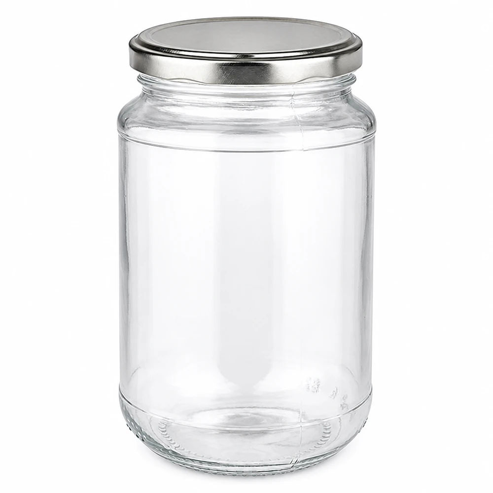 Bocal rond en verre de 320 ml + BasicSeal argenté UNiTWIST Petit bocal rond en verre de 320 ml avec couvercle à vis BasicSeal argenté, idéal pour la mise en conserve et la conservation