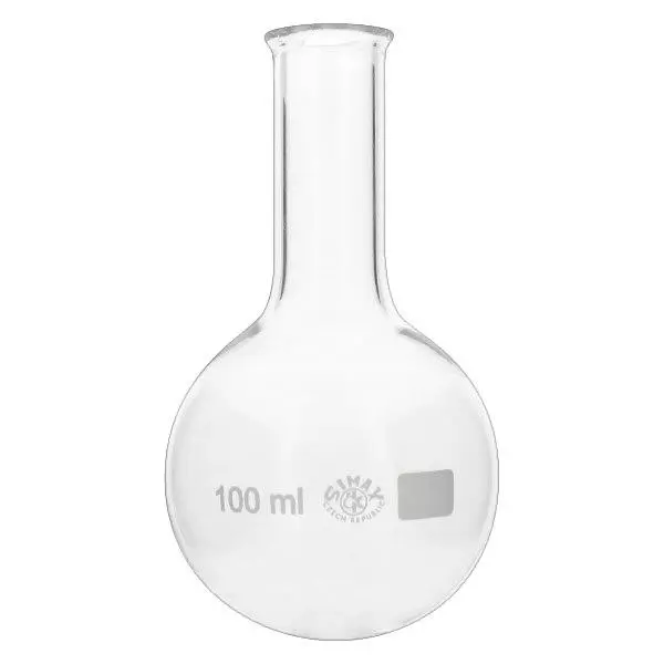 Ballon à fond plat 100ml en borosilicate à col étroit avec bord arrondi