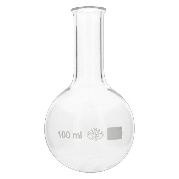 Ballon à fond plat 100ml en borosilicate à col étroit avec bord arrondi Ballon à fond plat 100ml en borosilicate à col étroit avec bord arrondi