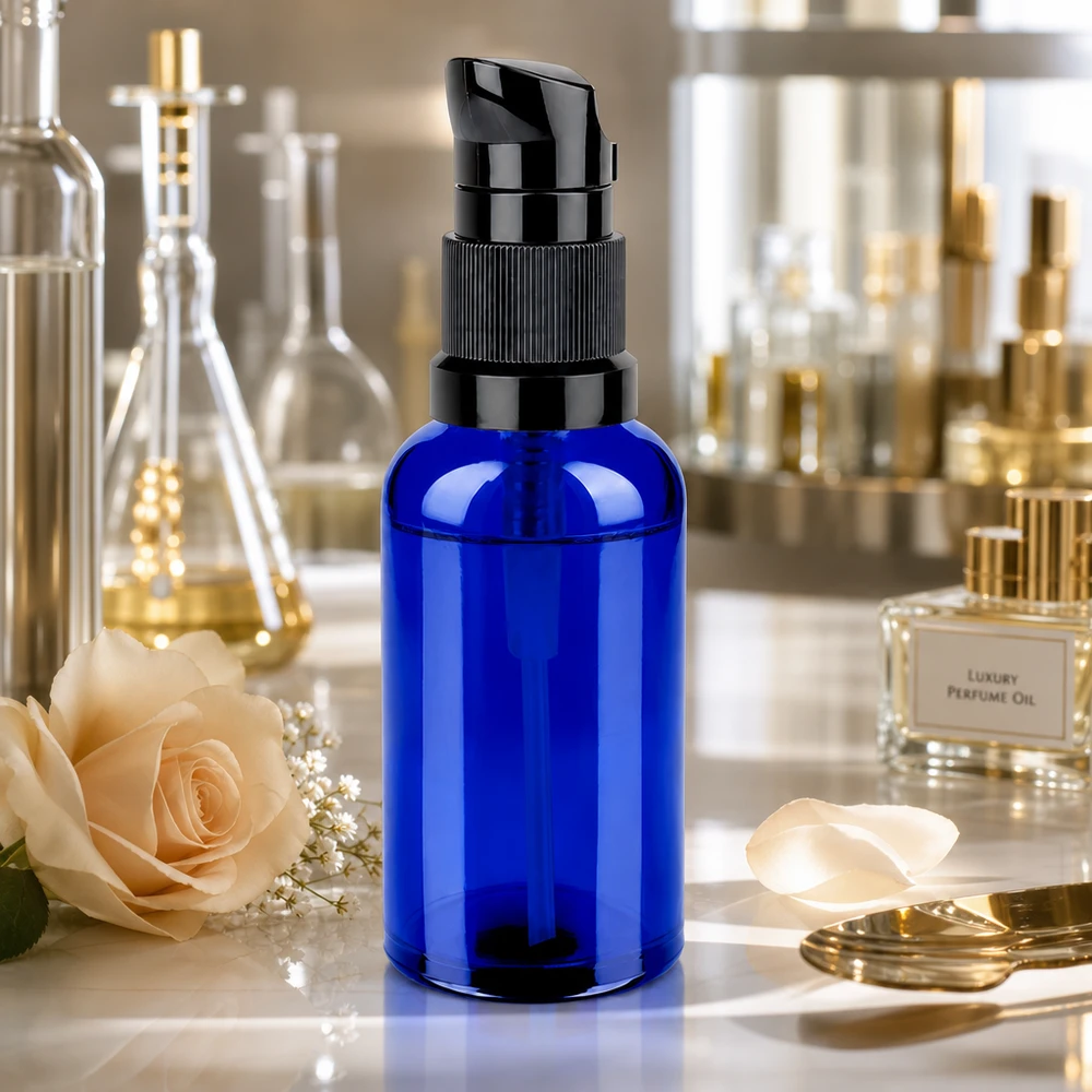 50ml flacon pompe noir STD BlueLine UT18/50 Flacon pratique de 50ml avec mécanisme de pompe en combinaison bleu-noir STD BlueLine UT18/50
