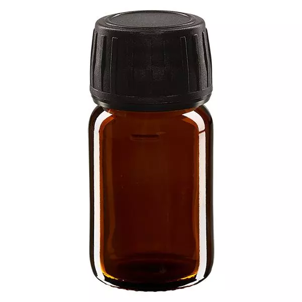 Flacon médical 30 ml couleur ambrée avec bouchon noir