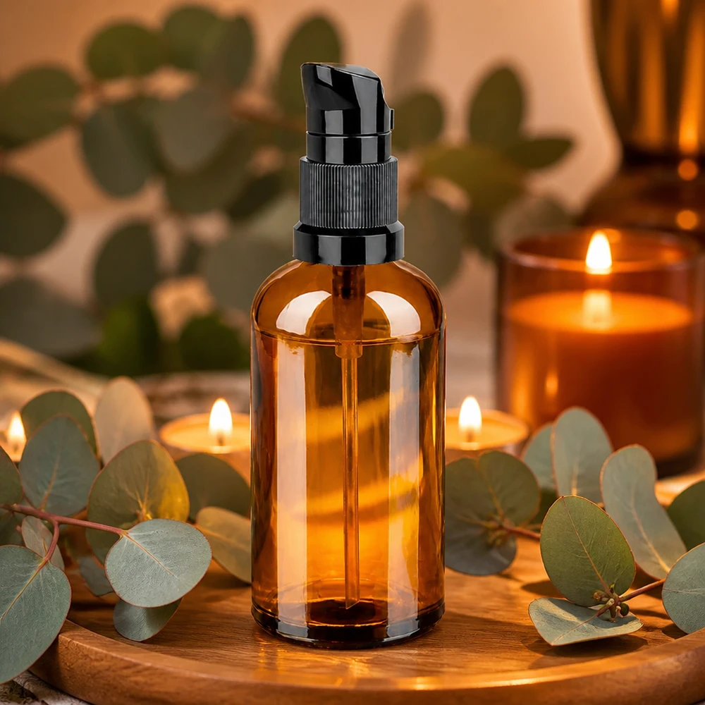 Flacon pompe 100ml noir STD BrownLine UT18/100 Flacon pompe élégant de 100 ml dans les tons bruns, idéal pour les produits de beauté et de bien-être