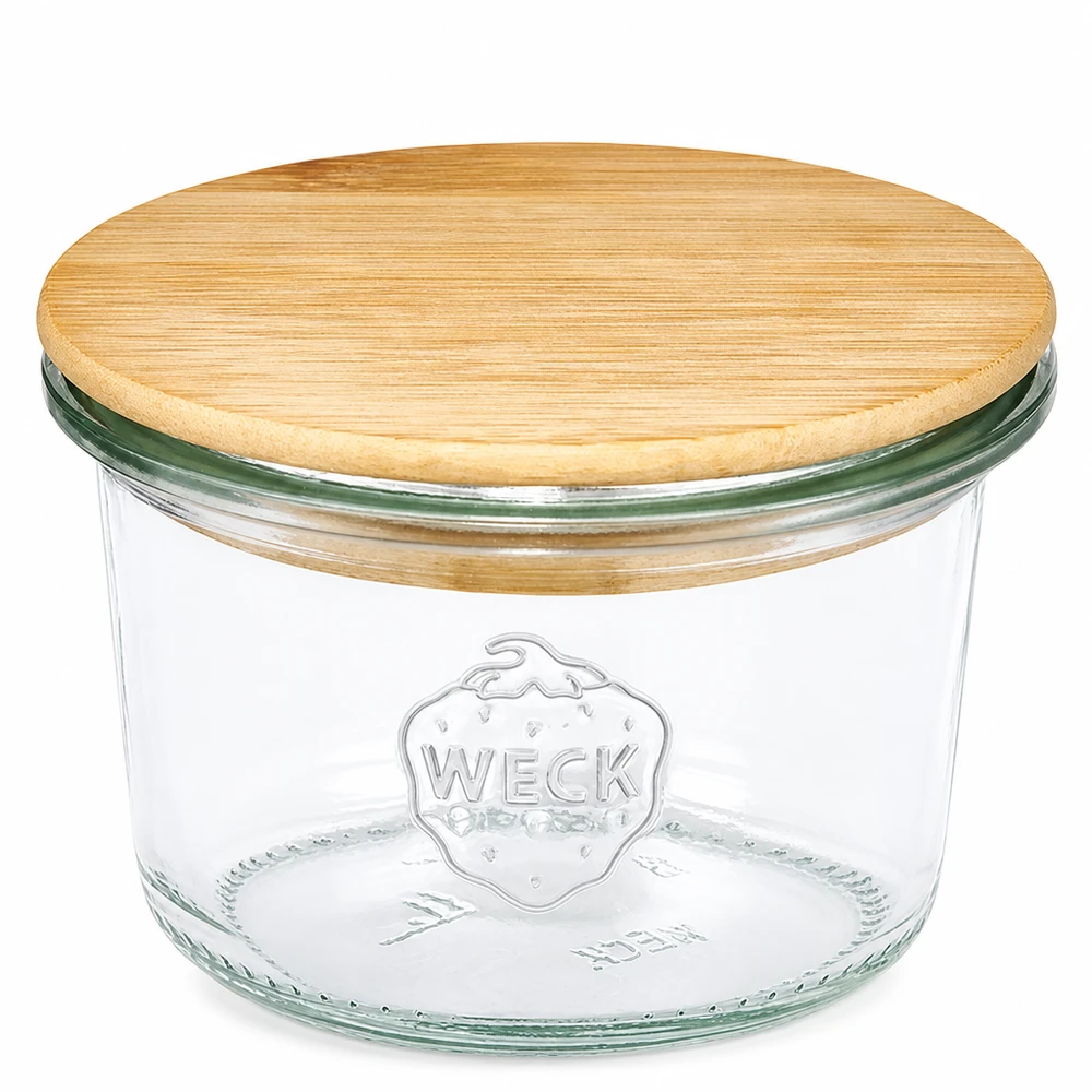 Pot de 80ml WECK RR60 avec couvercle en bois WECK Pot renversé 80ml RR60 avec couvercle en bambou en bois pour la conservation et les conserves