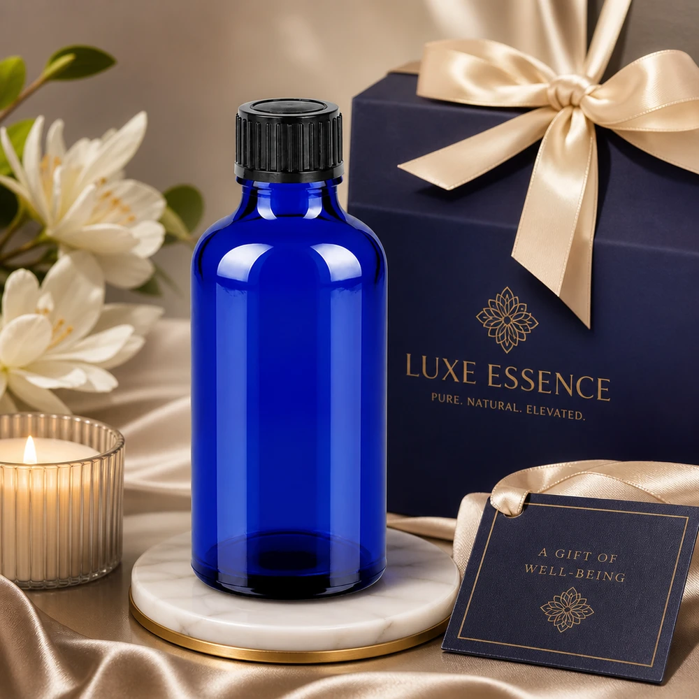 Flacon 50ml 11mm SV noir OV BlueLine UT18/50 Bouteille de pharmacie pratique de 50 ml en verre bleu avec bouchon à visser noir pour une utilisation mobile