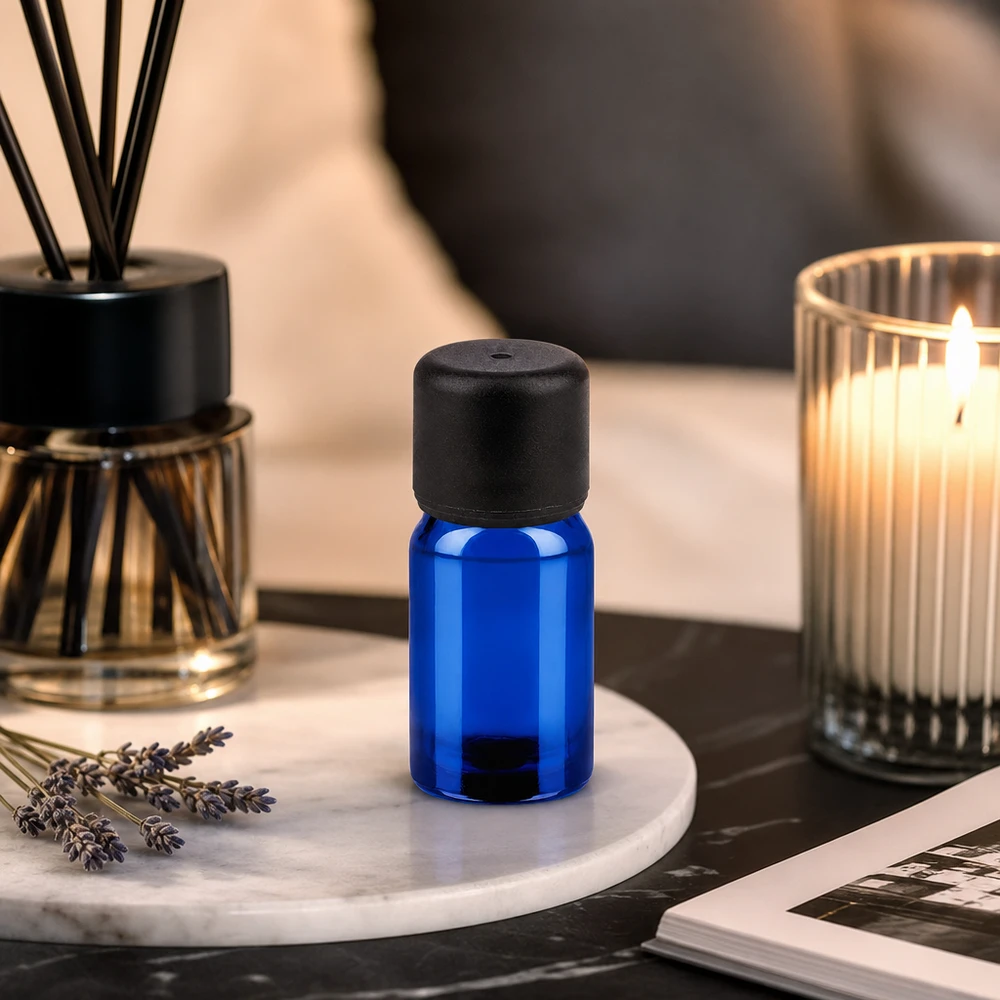 Flacon de 5ml 6mm SV noir STD BlueLine UT18/5 Flacon en verre professionnel de 5ml pour l'aromathérapie, l'homéopathie et les applications pharmaceutiques
