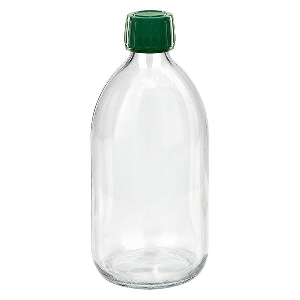 Flacon médical 500 ml couleur claire avec bouchon verte