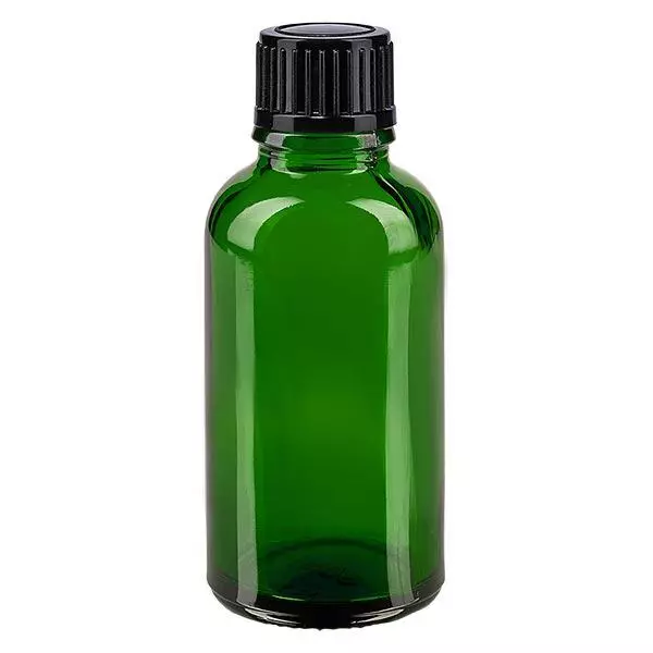 Flacon à pharmacie vert 30ml bouchon à vis noir standard