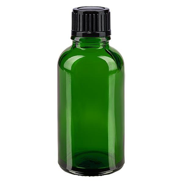 Flacon à pharmacie vert 30ml bouchon à vis noir standard