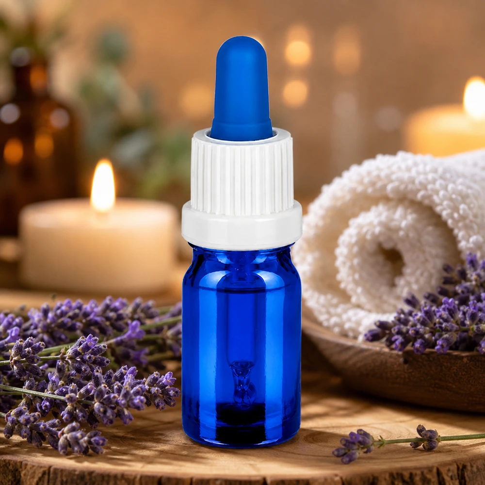 Flacon à pipette 5ml blanc/bleu OV BlueLine UT18/5 Flacon en verre robuste de 5 ml avec pipette dans une combinaison de couleurs bleu et blanc pour un usage quotidien