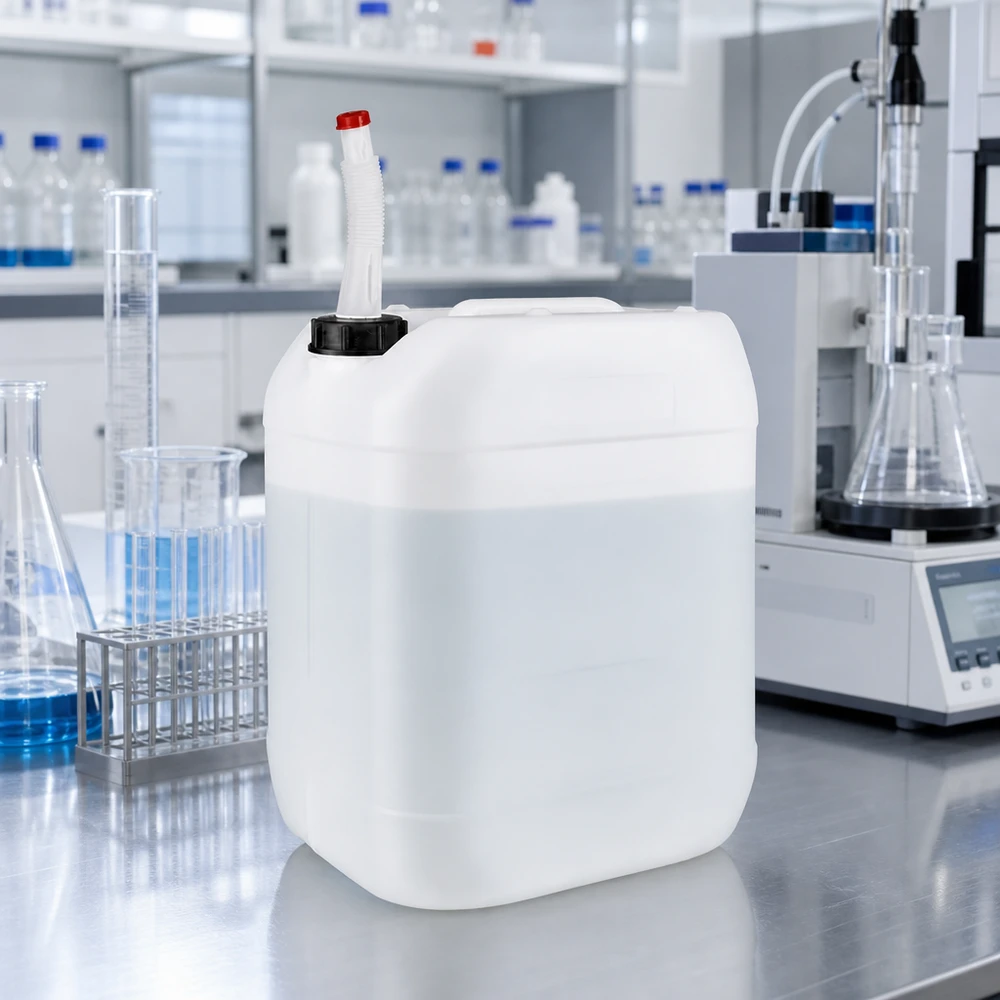 Bidon en plastique de 20 litres, adapté au contact alimentaire, avec bec verseur flexible, pour un stockage sûr des produits chimiques