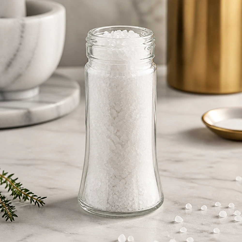 Pot à épices de forme trapézoïdale 95 ml avec filetage 41 mm, en verre clair sans couvercle Pot à épices Bobby en verre transparent, à la silhouette élancée et muni d'un bouchon à vis de 41 mm, 95 ml