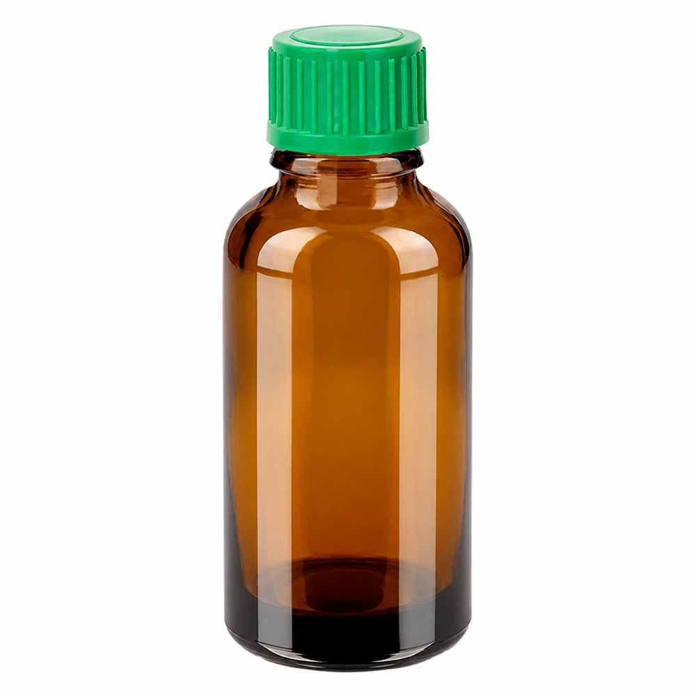 Flacon compte-goutte 30ml 0.8mm vert STD BrownLine UT18/30 Flacon compte-gouttes rond de 30 ml en verre brun anti-UV avec compte-gouttes