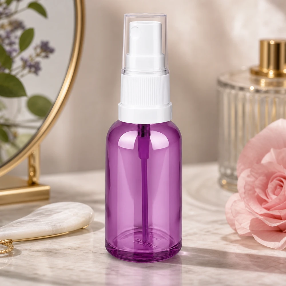 Vaporisateur 30ml violet transparent avec mécanisme de pompe blanc ergonomique
