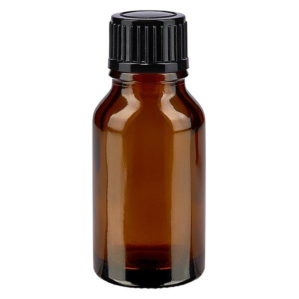 Flacon en verre brun 15ml avec bouchon à vis noir Flacon en verre brun 15ml avec bouchon à vis noir