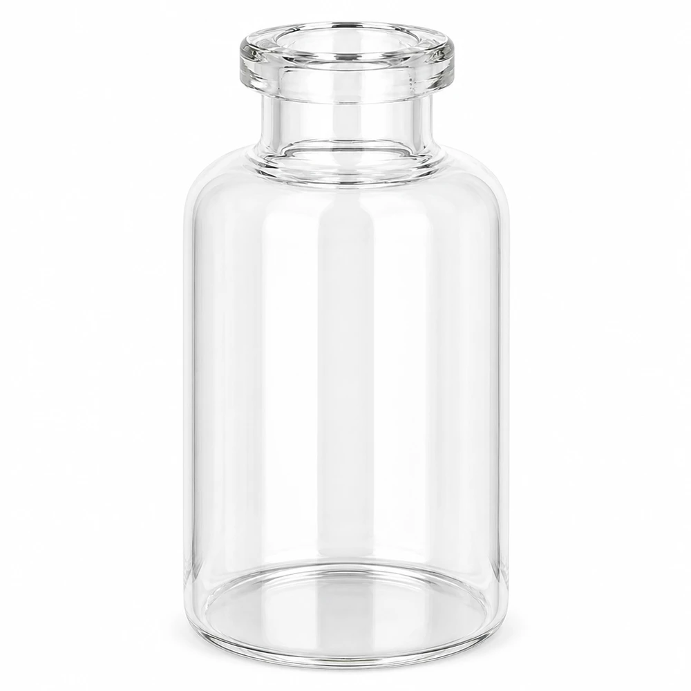 Flacon pour solution injectable, 30 ml en verre clair Zylindrische Klarglas Injektionsflasche 30ml mit engem Hals und flachem Boden