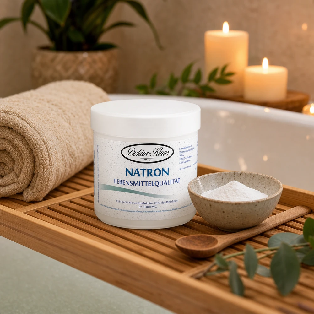 Bicarbonate de soude Docteur Klaus 250g qualité alimentaire dans la salle de bain bien-être pour des bains complets relaxants