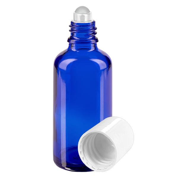 Flacon de pharmacie bleu 50ml Roll-On bouchon blanc Flacon de pharmacie bleu 50ml Roll-On bouchon blanc