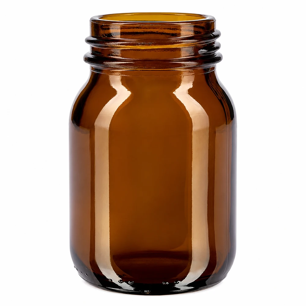 Bouteille à col large de 75 ml en verre ambré avec filetage DIN 40 pour applications pharmaceutiques