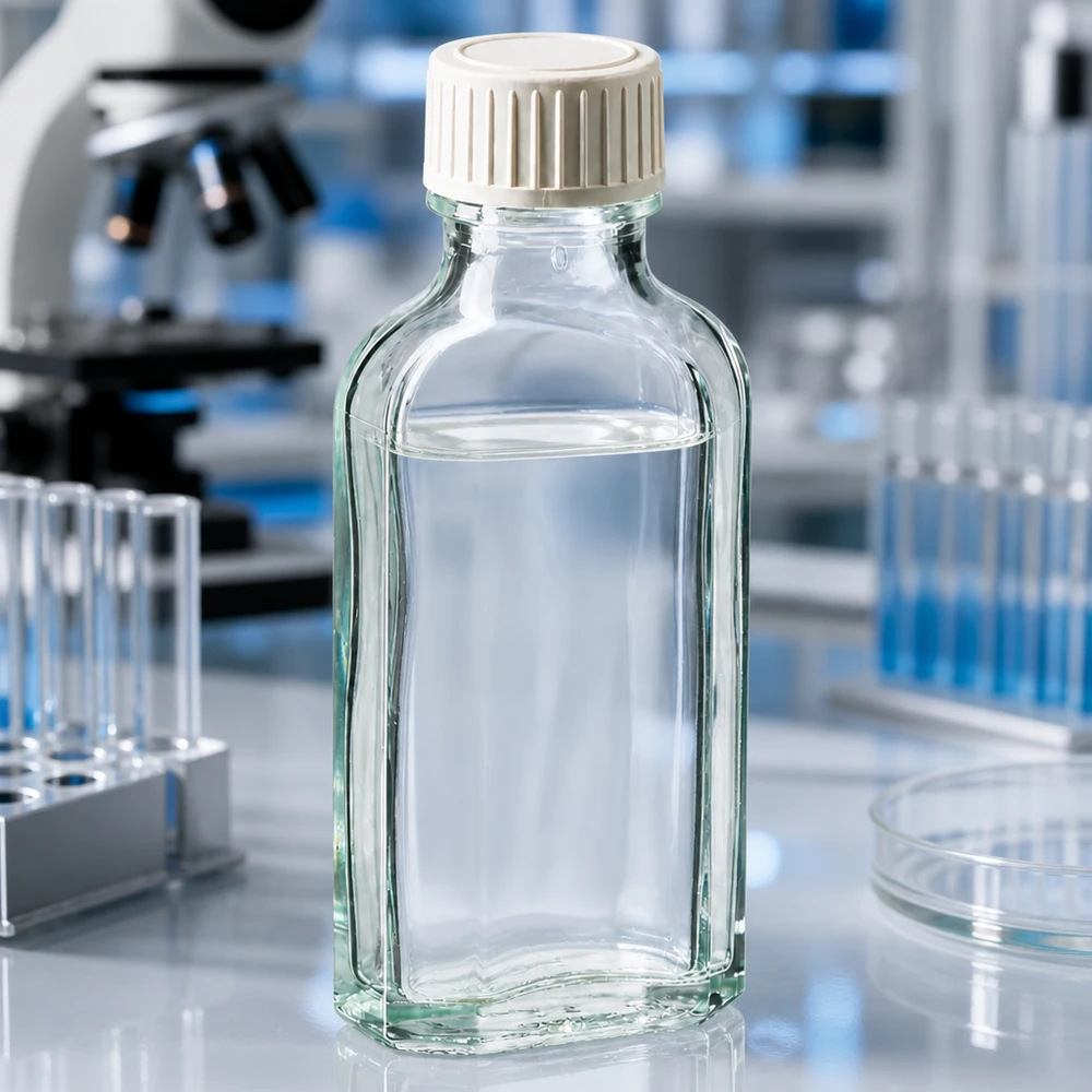 Flacon en verre rectangulaire transparent de 50 ml, muni d'un bouchon en plastique étanche, destiné aux applications de laboratoire