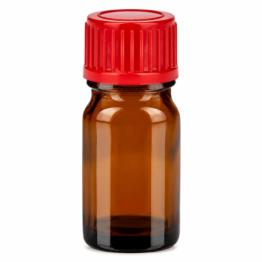 Flacon de 5ml 11mm SV rouge STD BrownLine UT18/5 Flacon en verre brun de 5ml avec bouchon à vis rouge pour huiles essentielles et fournitures de laboratoire