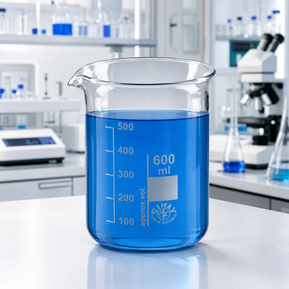 Bécher 600ml en verre borosilicate résistant à la chaleur (forme basse) Gobelet en verre borosilicaté de 600ml forme basse avec graduation et bec verseur pour une mesure précise