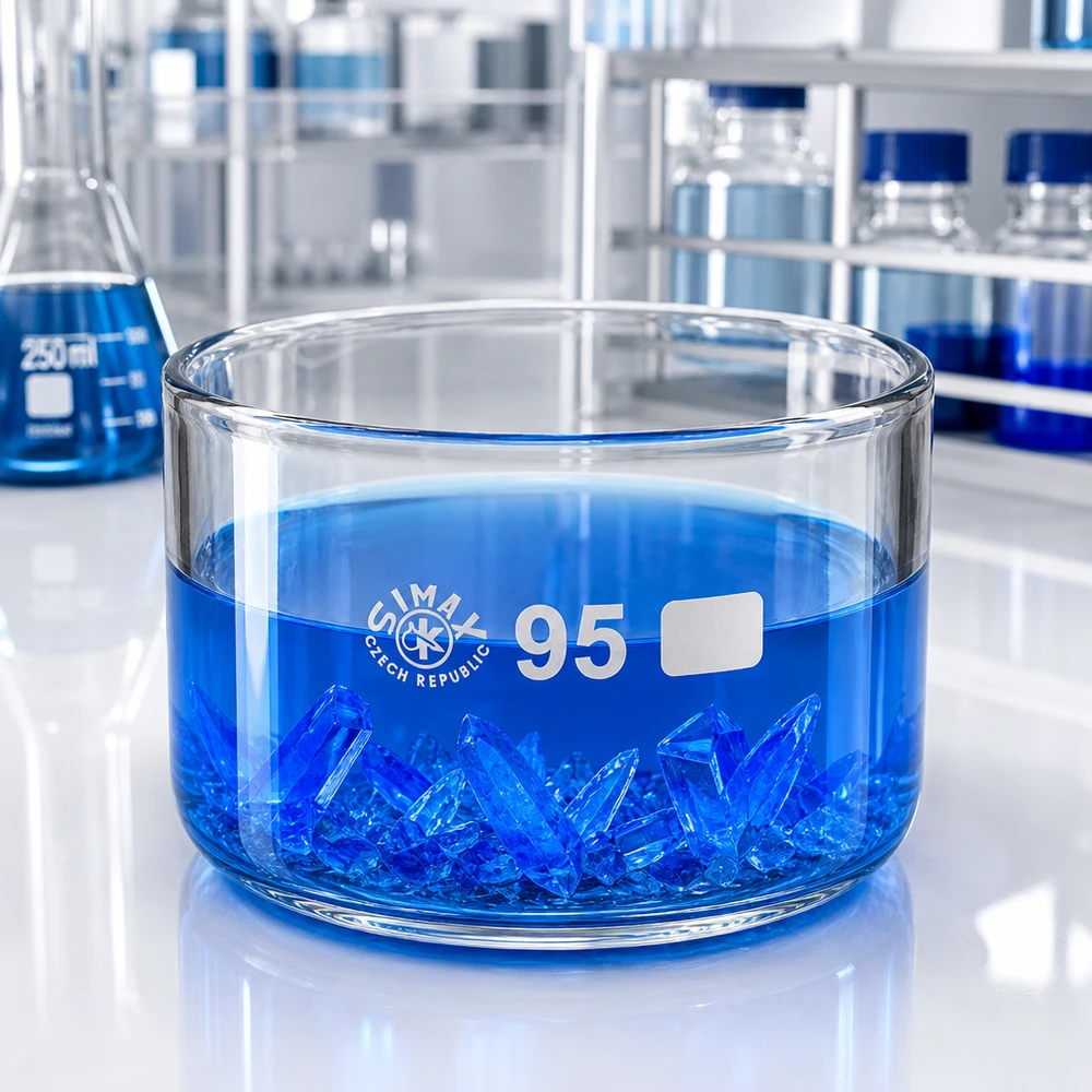 Coupelle plate en verre borosilicaté de 300 ml, diamètre 95 mm, solution bleue, usage en laboratoire