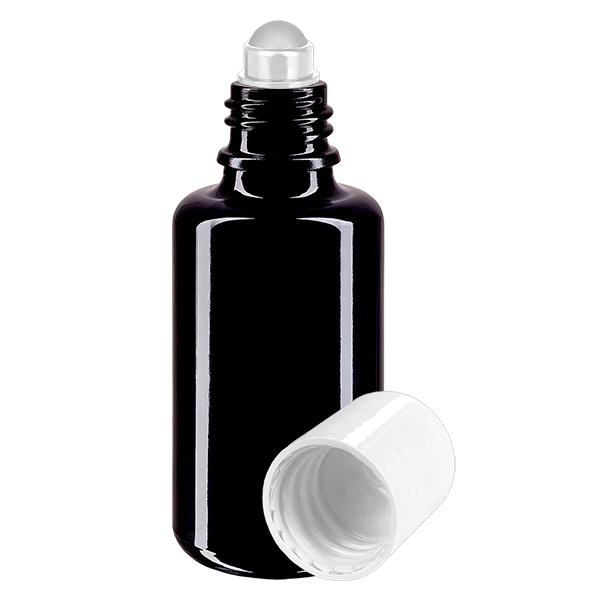 Flacon de pharmacie violet 30ml roll-on bouchon blanc