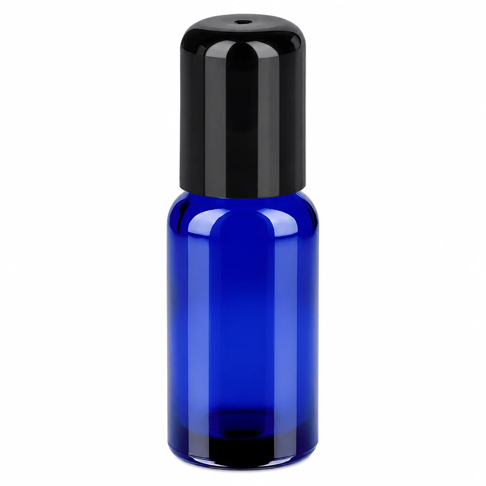 Flacon Roll-On 20ml noir STD BlueLine UT18/20 Petit flacon roll-on de 20 ml d'un bleu éclatant avec un bouchon à rouler noir pratique