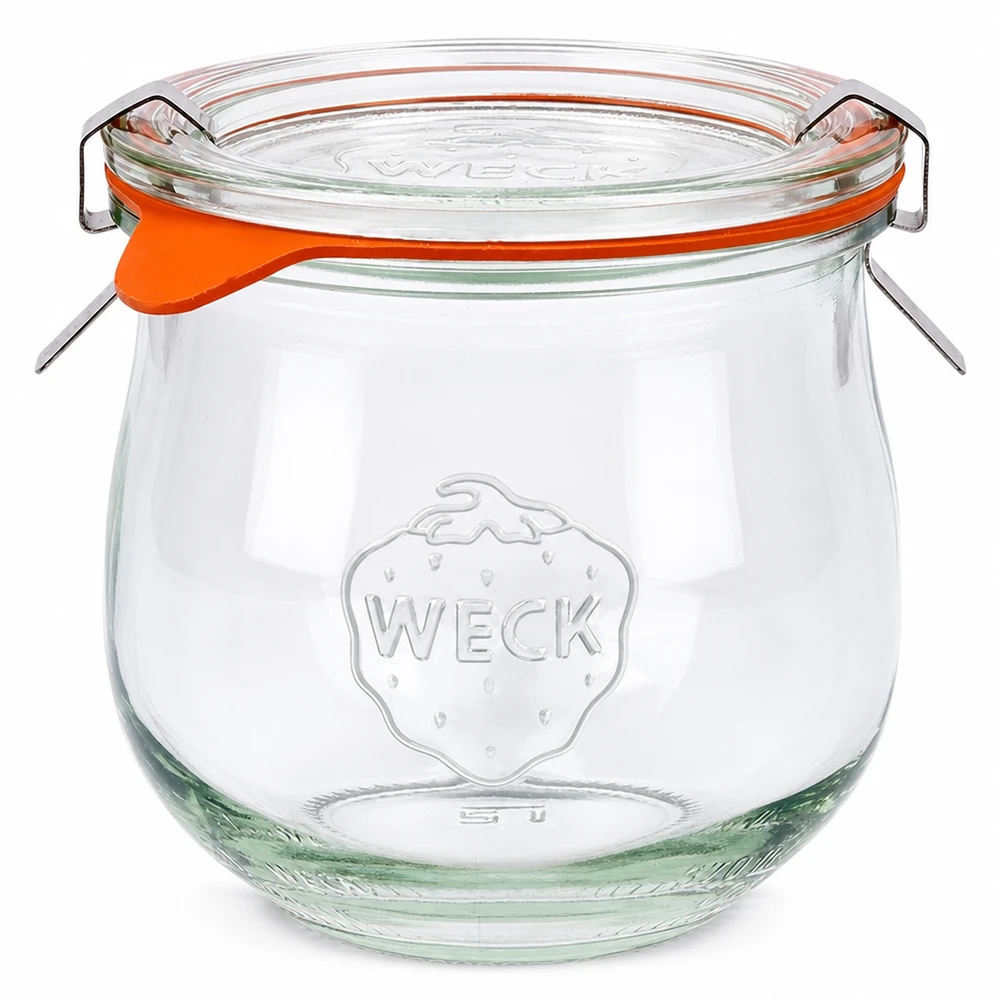WECK Pot tulipe 370ml avec couvercle en verre et anneau en caoutchouc orange RR80 Pot de conservation et de stockage