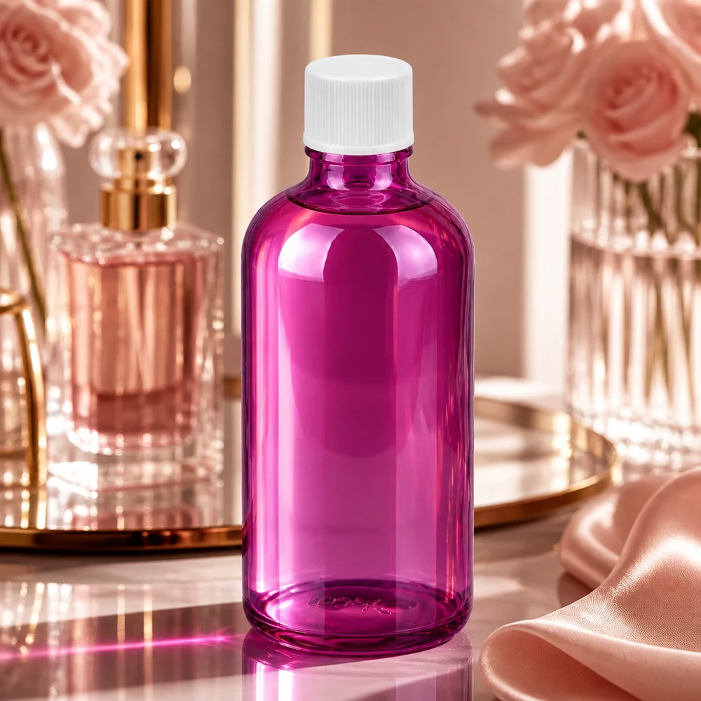 Bouteille premium de 100ml en violet avec bouchon blanc pour les applications professionnelles d'aromathérapie