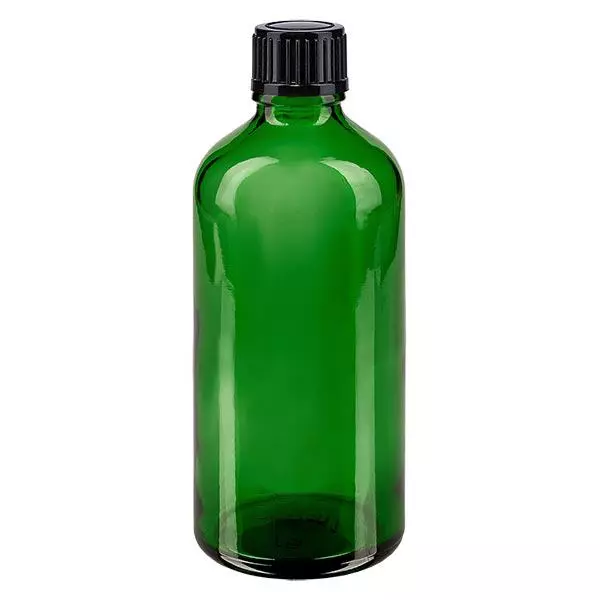 Flacon à pharmacie vert 100ml bouchon à vis noir standard Flacon à pharmacie vert 100ml bouchon à vis noir standard