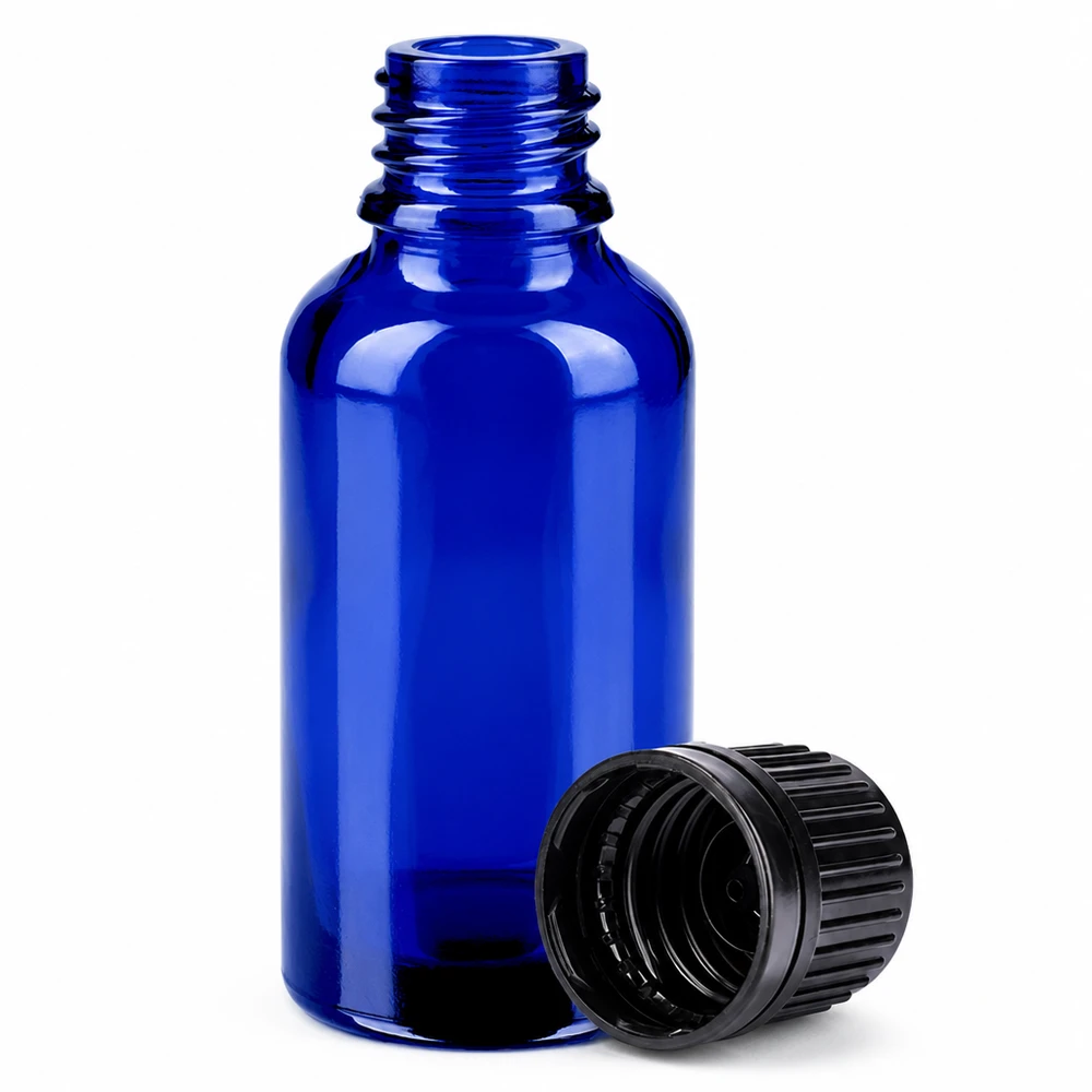 Flacon 30ml 11mm SV noir OV BlueLine UT18/30 Flacon compact de 30 ml en verre anti-UV avec bouchon pratique