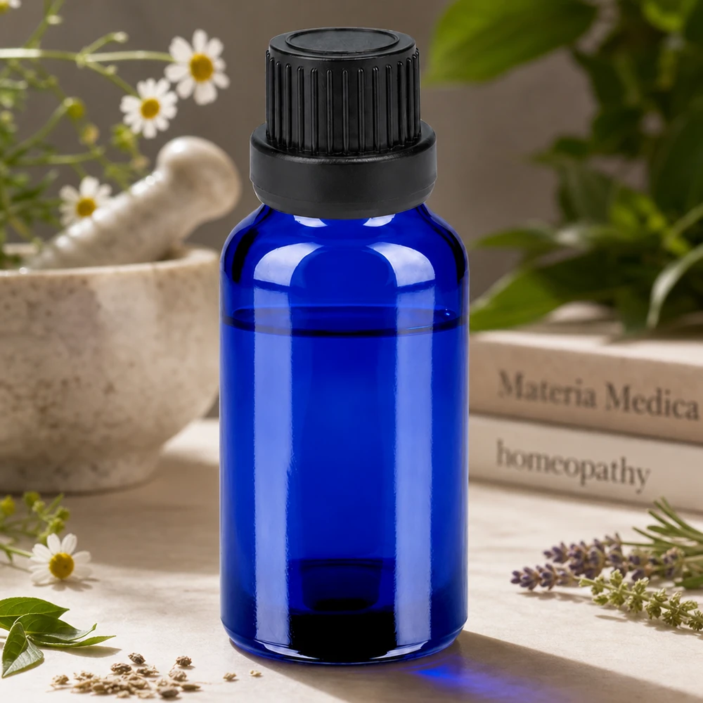 Flacon 20ml 11mm SV noir OV BlueLine UT18/20 Petit flacon en verre de 20ml avec un pas de vis de 11mm idéal pour les fleurs de Bach et les remèdes naturels
