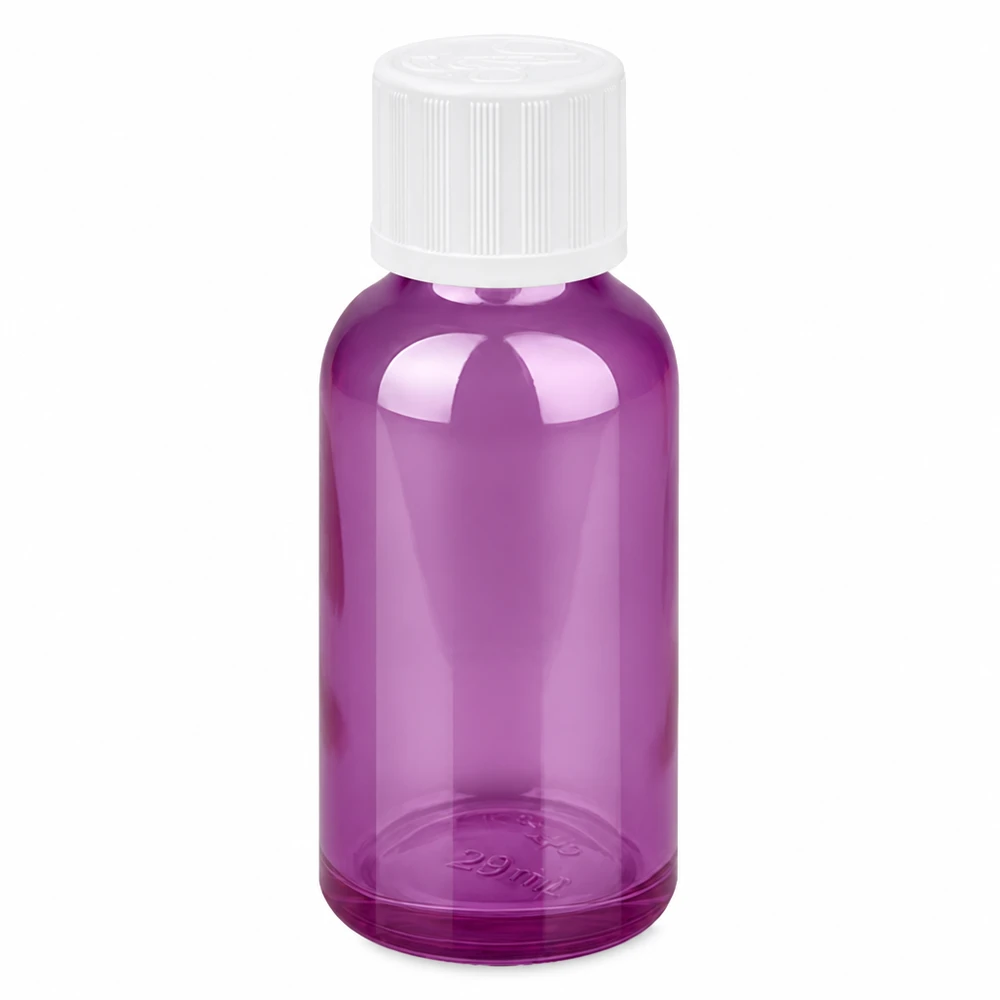 Flacon compte-gouttes 30ml 1.2mm blanc standard sécurité enfant PurpleLine.UT18/30 Flacon compte-gouttes précis de 1.2mm 30ml pour une distribution dosée de liquides dans une élégante couleur pourpre