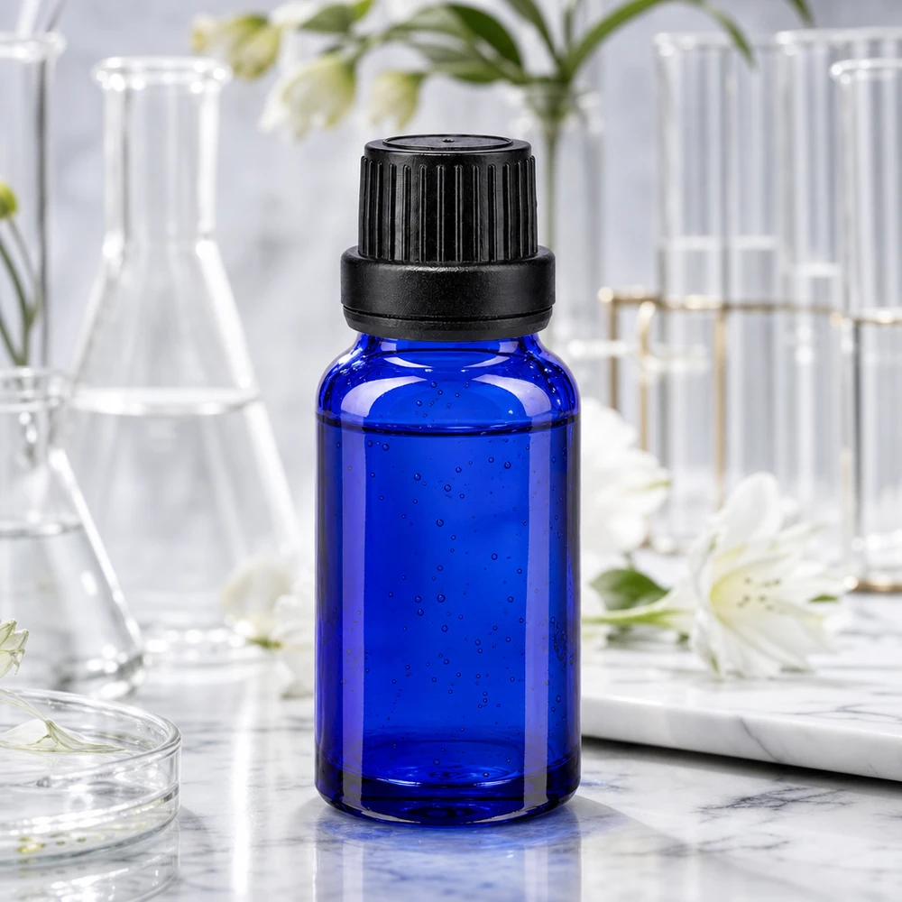 Flacon de pharmacie bleu 10ml bouchon inviolable blanc 2mm bouchon inviolabilité Flacon compte-gouttes en verre de pharmacie de 10 ml avec protection UV, de couleur bleue, destiné aux applications de laboratoire, à utiliser avec des fioles Erlenmeyer